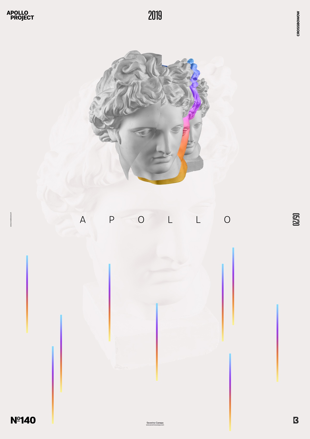 Minimalist and sober graphic made of geometric forms and Apollo's Statue