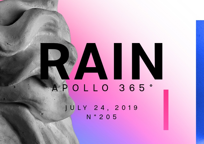 Poster design presentation number 205 titled Rain with Apollo's Statue