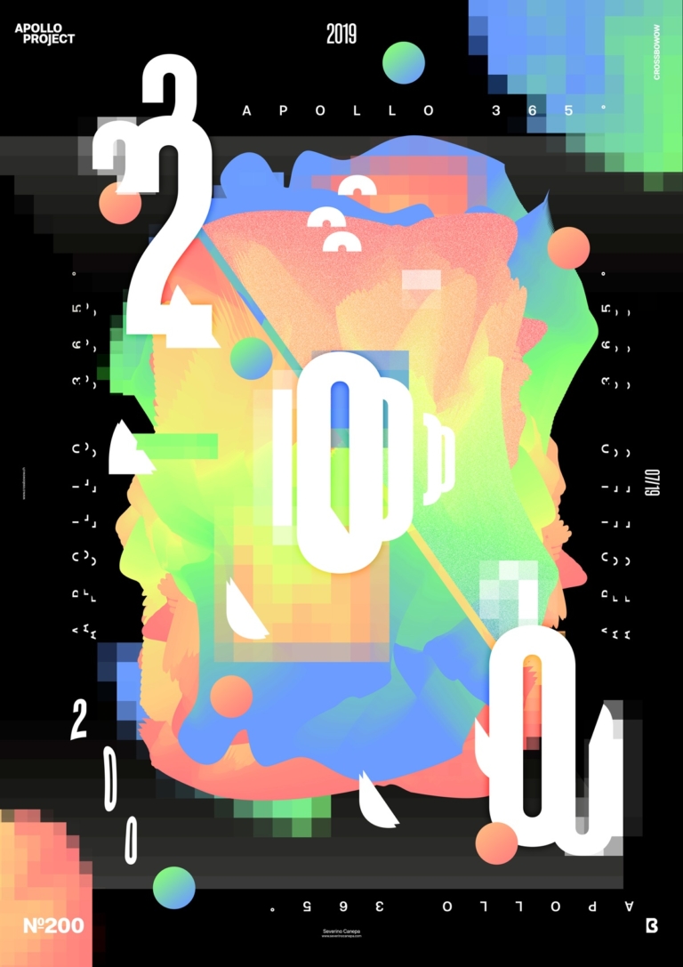 Visual of the colorful gradients and geometric forms of the poster design number 200