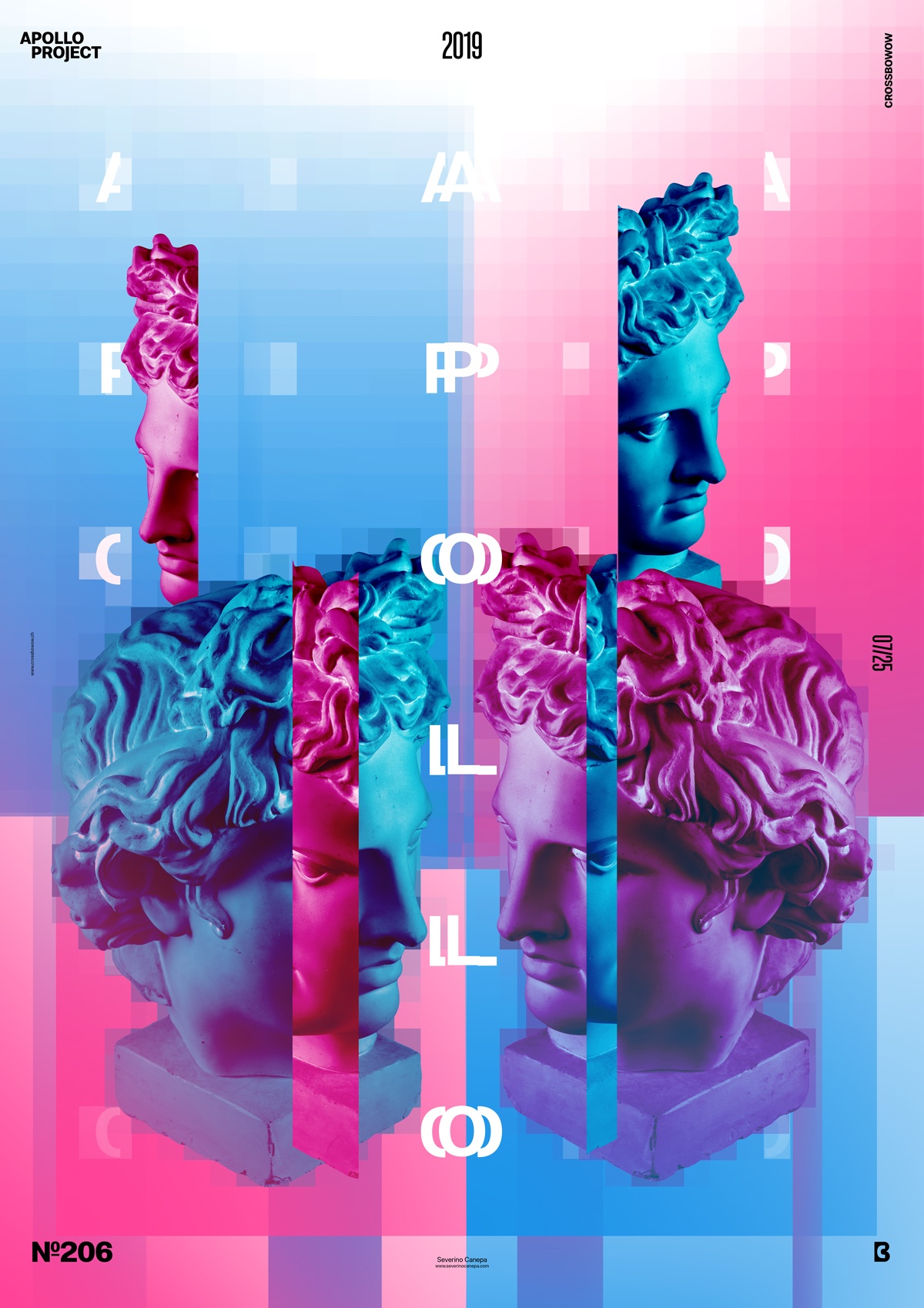 Creative poster design 206 named Parallel in blue and red colors with Apollo's Statue