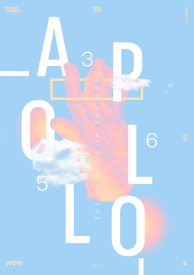 Visual of the tritone poster design Clouds with typography and Apollo's Hand