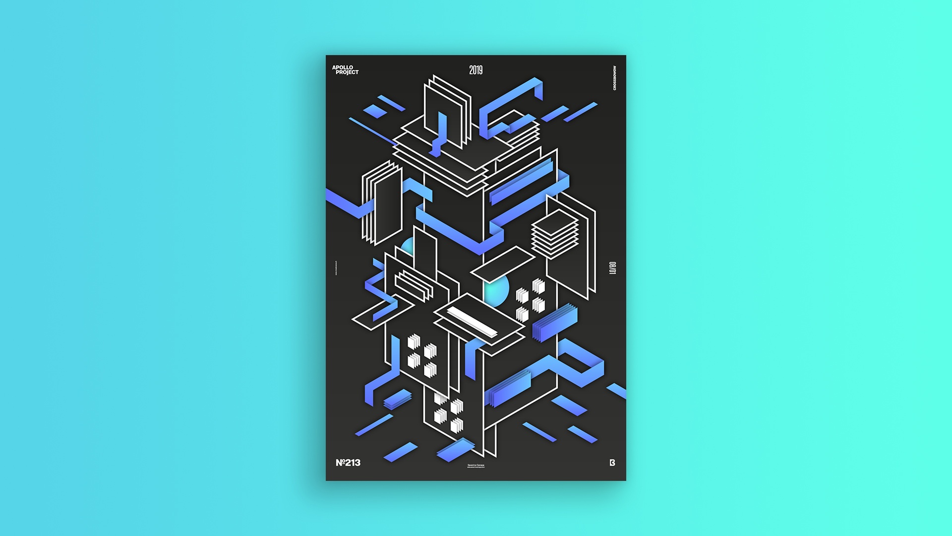 Presentation image of the isometric and fun poster design Rounded Edges 7