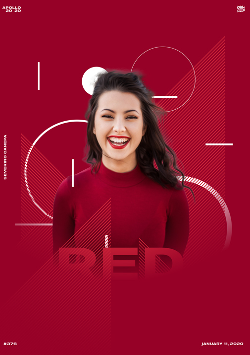 Digital art Made with white, red, typography and the portrait of a laughing girl