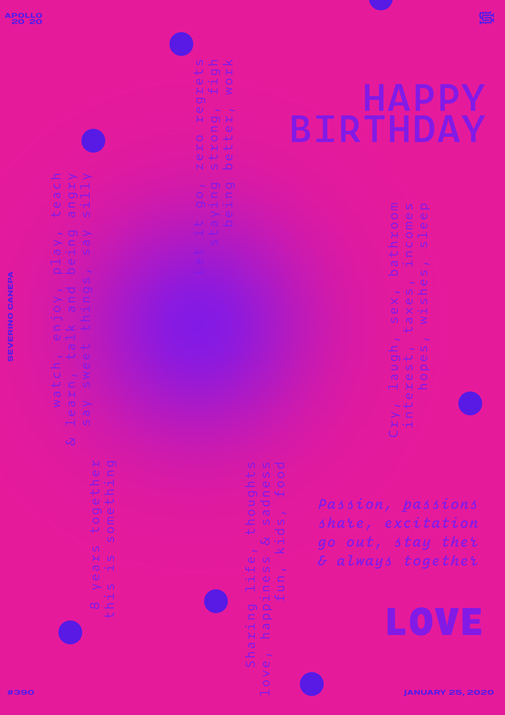 Digital poster design in pink and purple with typogrpahy and circles