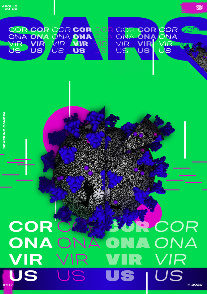 Visual of the poster design with a 3D cell of the Coronavirus