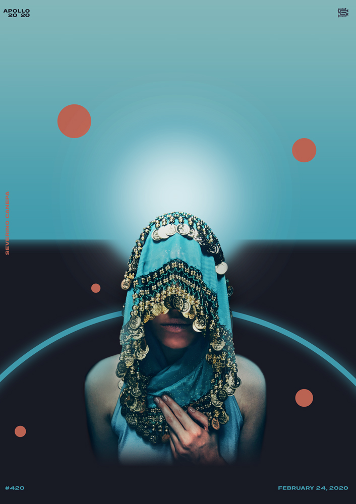 Visual creation with a girl wearing an oriental dress and geometric forms