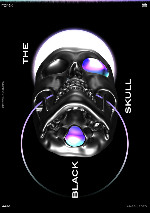 Visual design made with the render of a 3D Skull view from the bottom
