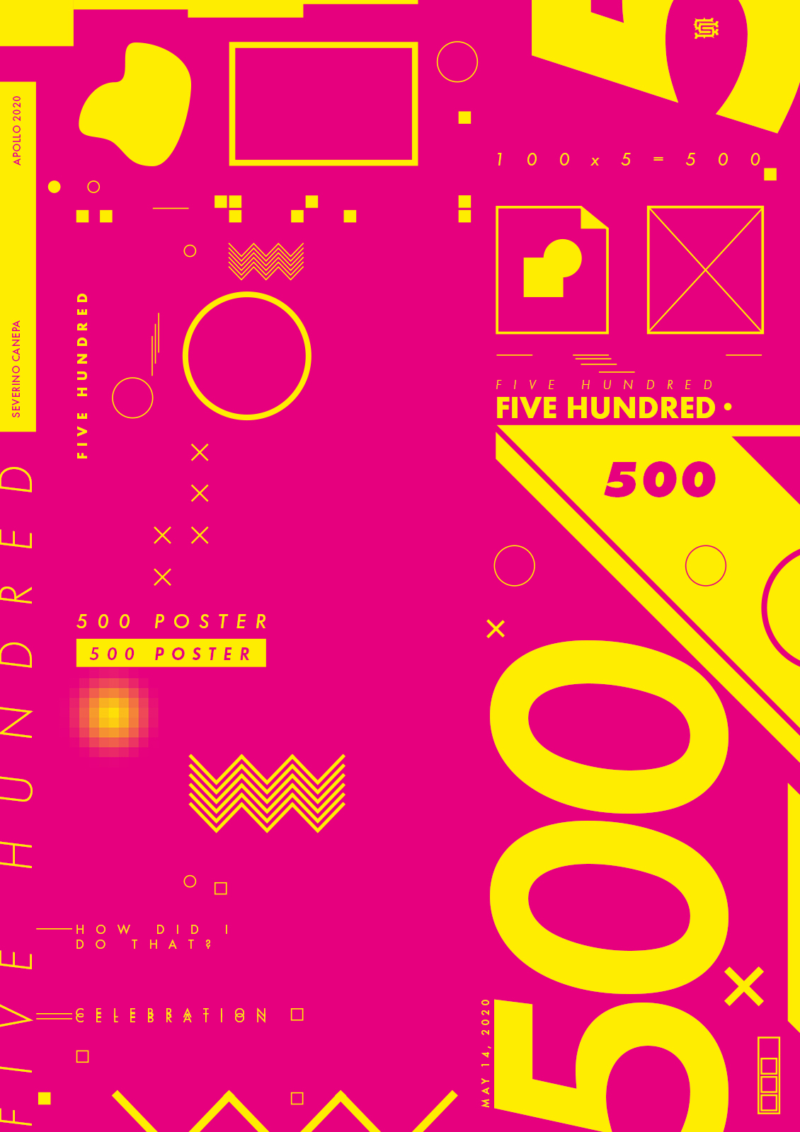 Visual of the vector poster in pink and yellow number 500