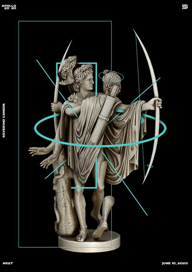 Inventive poster design realized with the statue of Apollo