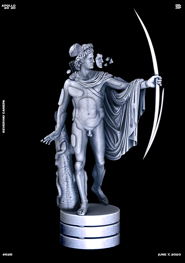 Poster number 525 realized with a 3D render of Apollo's Statue