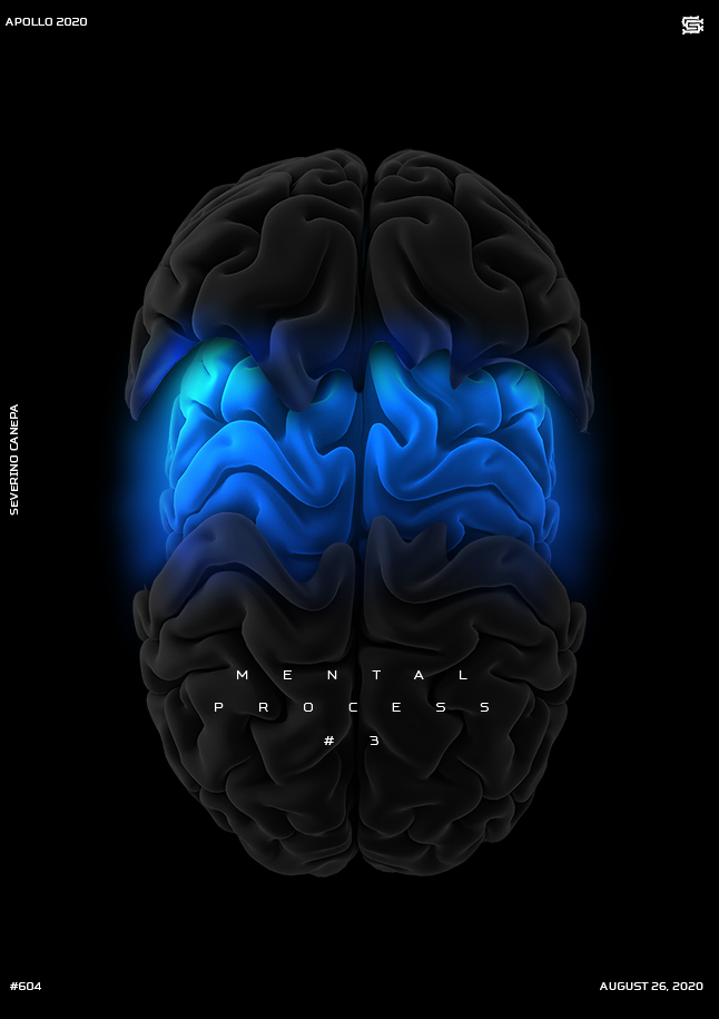 Minimal design that let appear a blue brain inside a larger brain