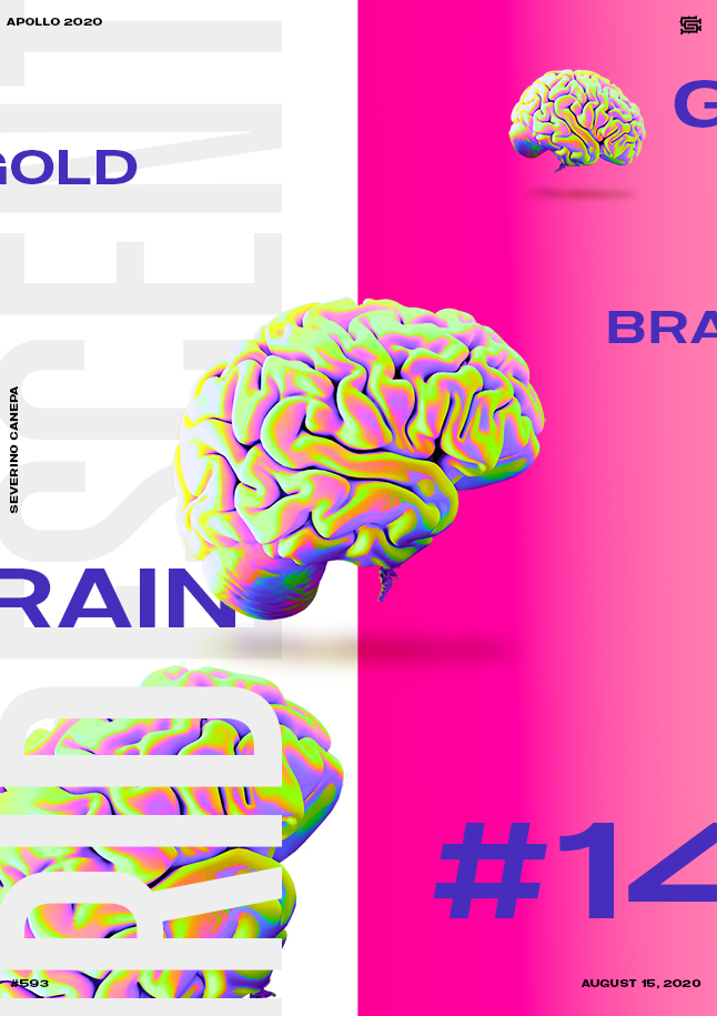 The iridescent brain, types and bright colors are used to compose an exciting design