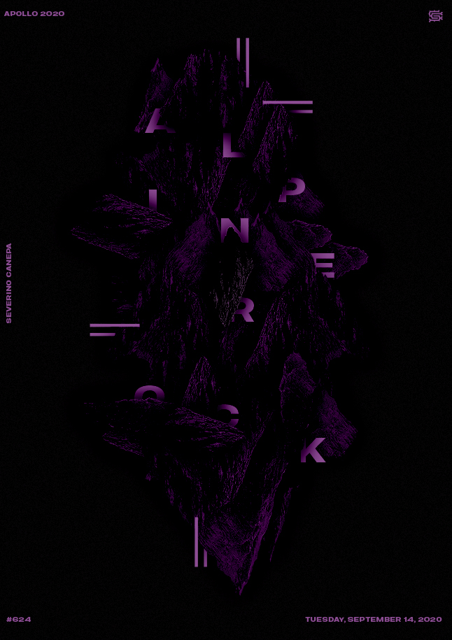 Dark and purple digital creation made with the picture of a mountain and letters
