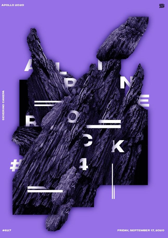 Visual design made in purple with rock and letters