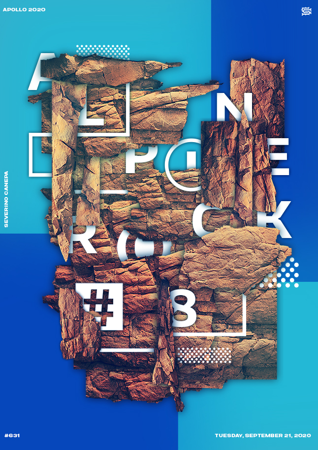 Photoshop collage design made with the photograph of a rock and typography