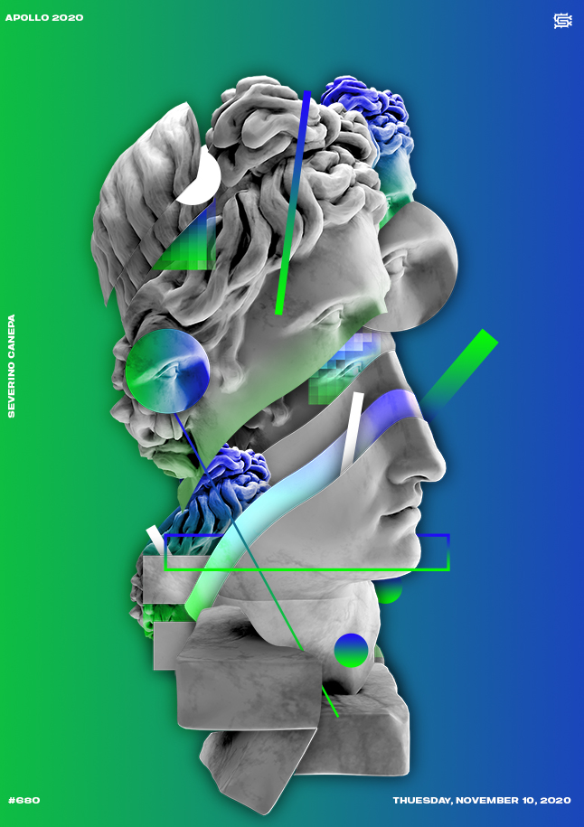 Visual creation realized with repetion of Apollo, geometric shapes and gradients