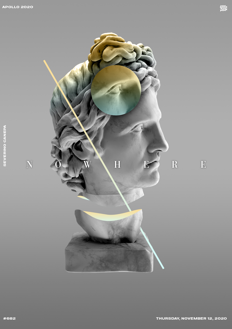 Minimalist graphic creation with Apollo's statue and typography
