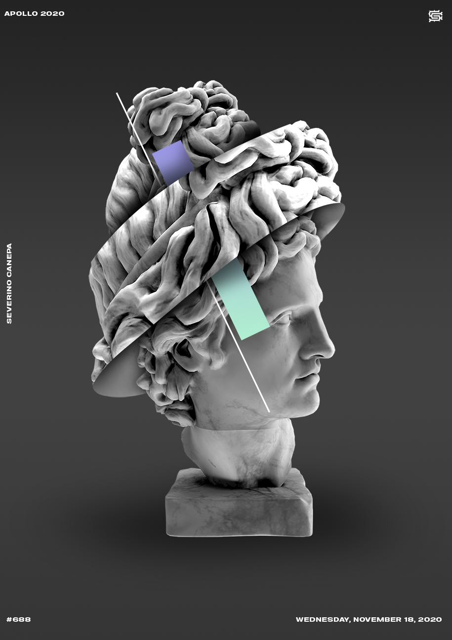 Vaporwave inspired digital creation made with Apollo's statue