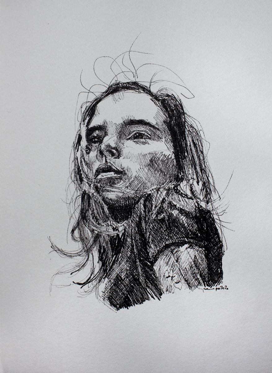 Portrait of a young girl made with a fineliner