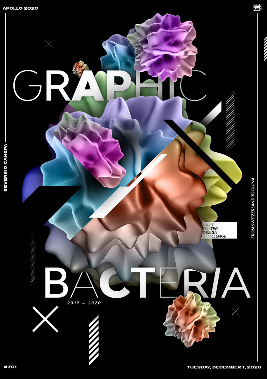 Composition based on 3D virus, typography, and vector elements