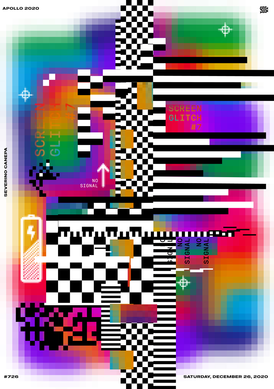 Graphic creation made with geometic shapes, a colorful background, and black and white patterns