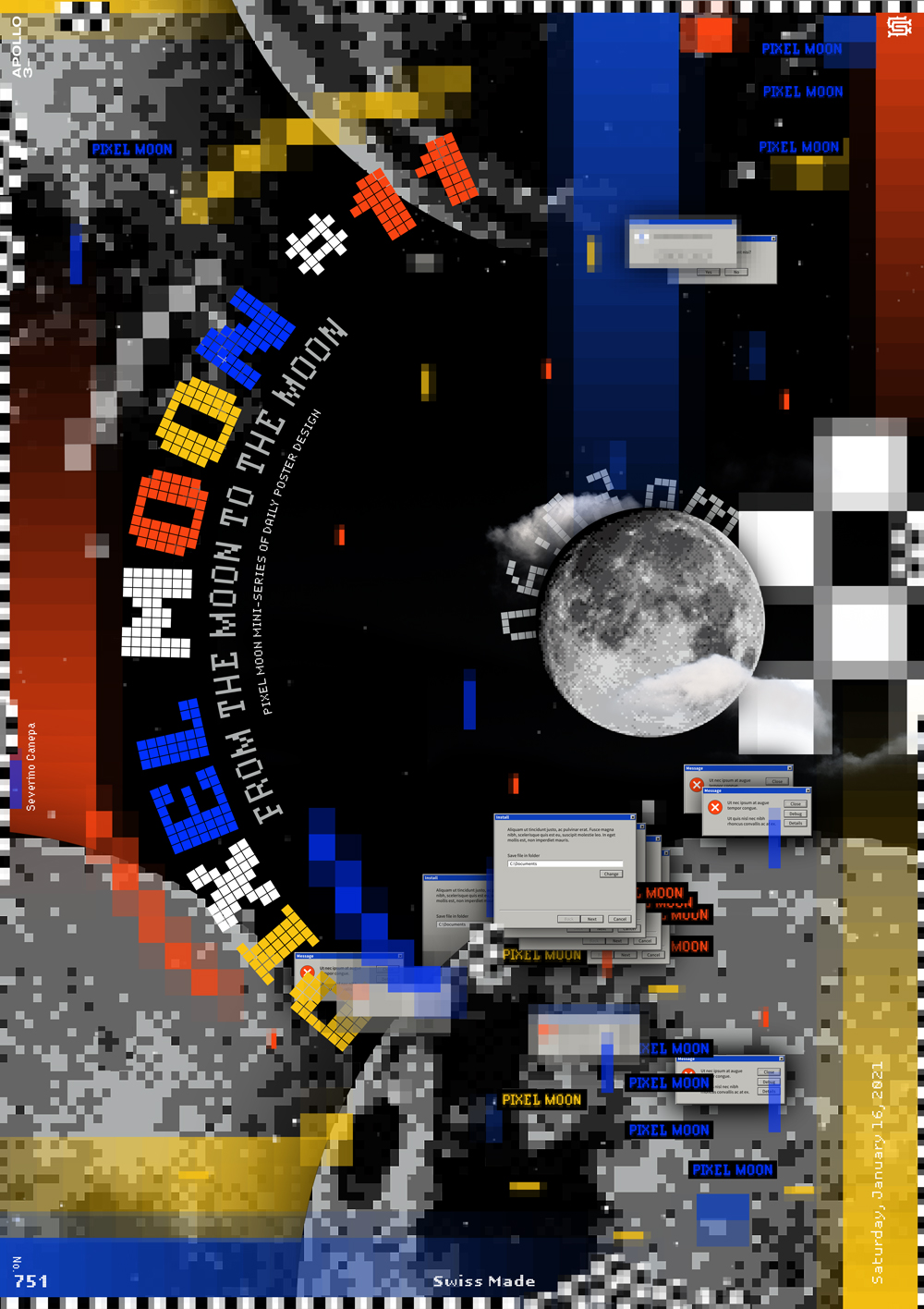Poster creation made with a composition based on a pixelated moon