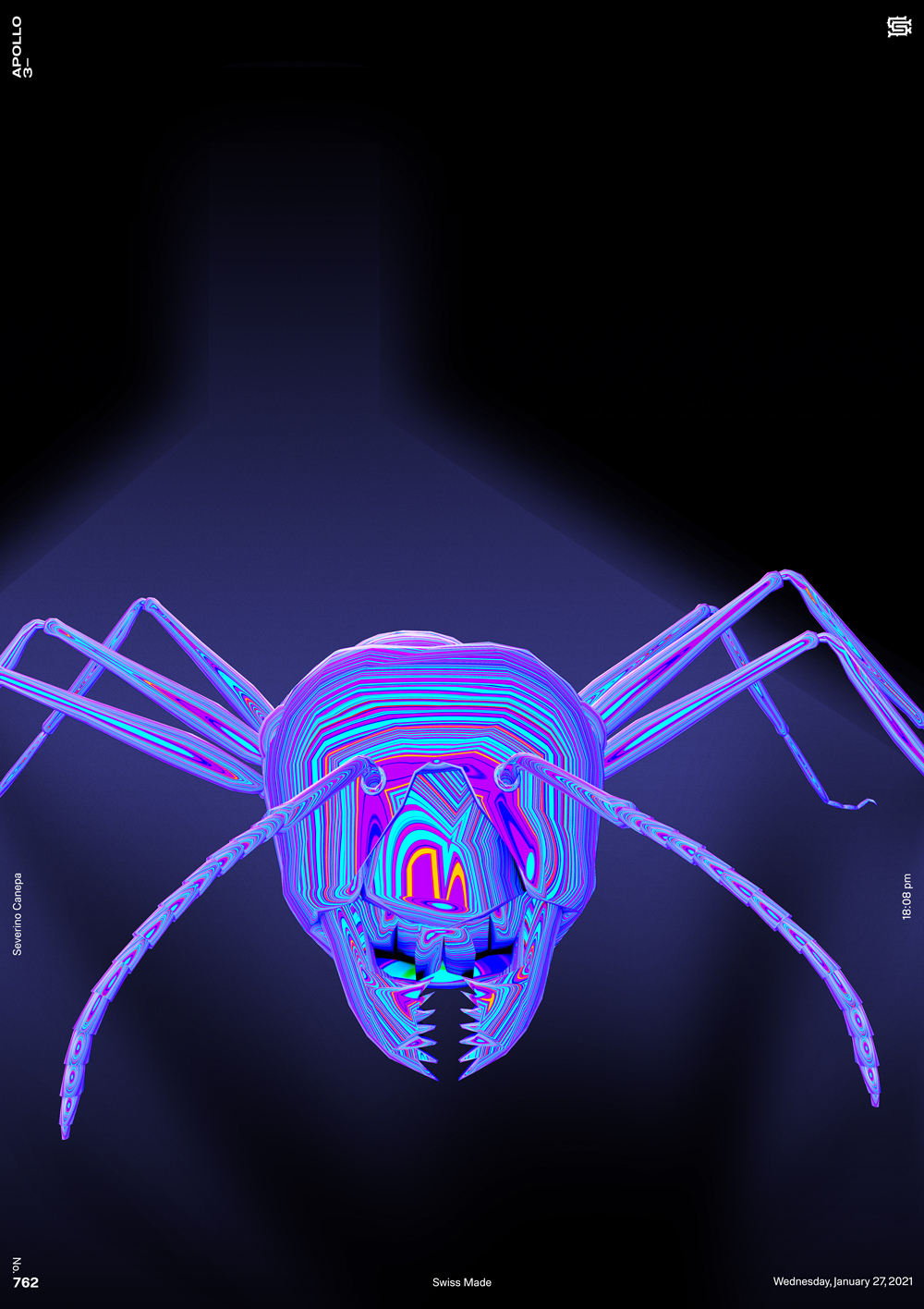 Poster design made with a 3D iridescent Ant and vector shapes in Photoshop