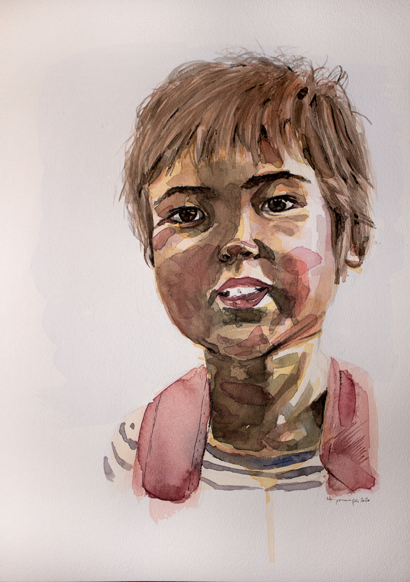 The first watercolor portrait of my daughter