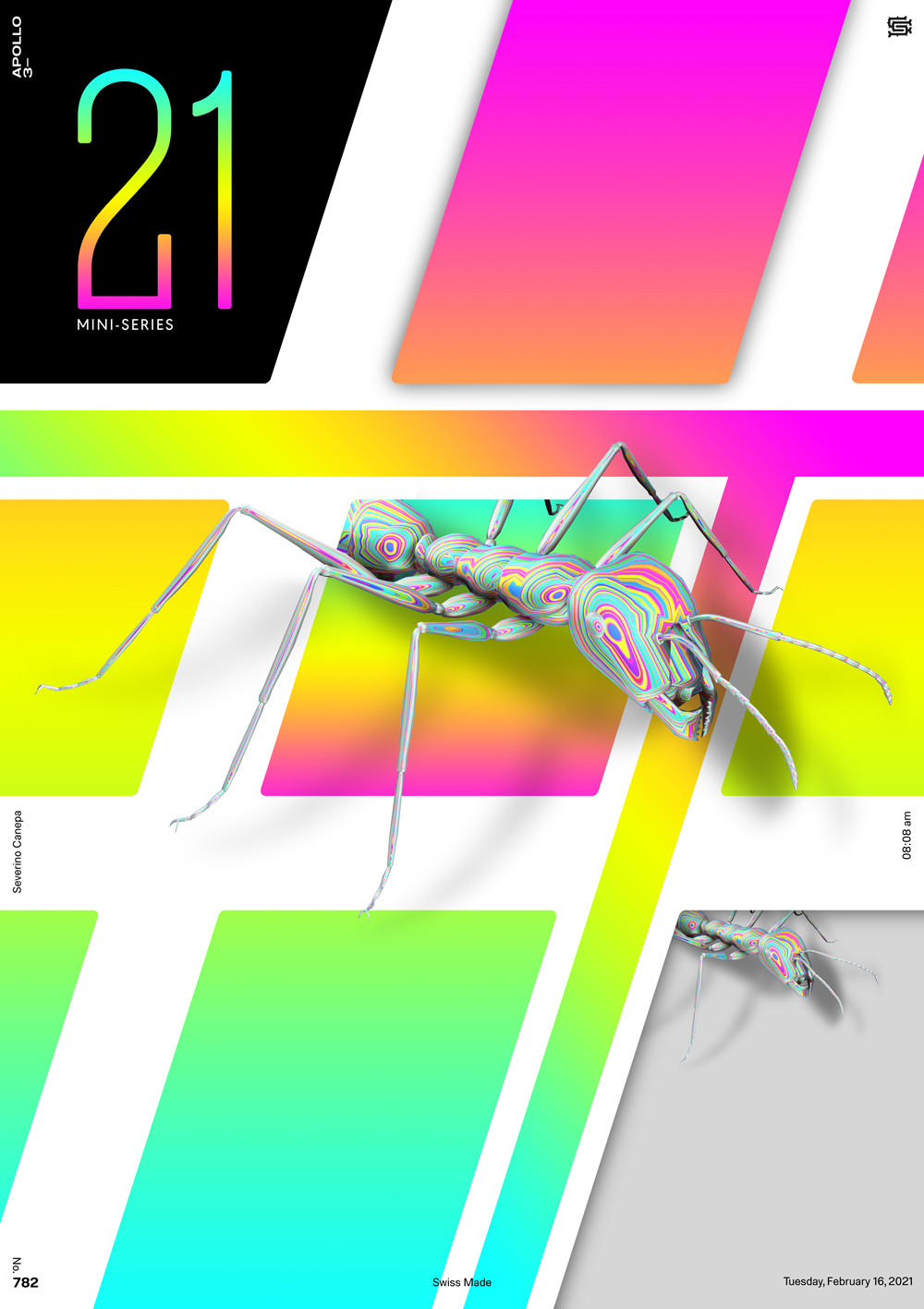 Design realize with a large octothorp, the 3D insect and a colorful background