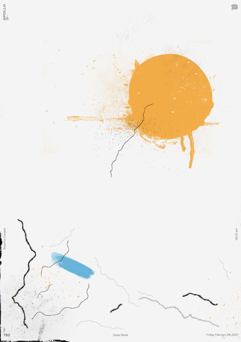 Minimalist creation made with brushes representing a sun, mountain, and water