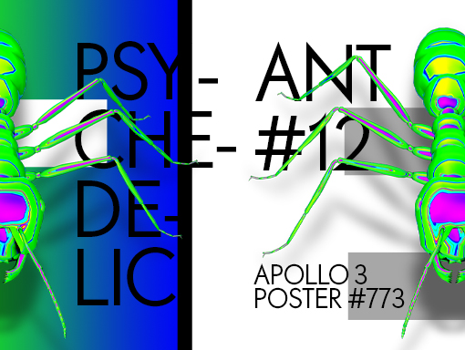 Overview of a creation made with typography and the 3D green ant