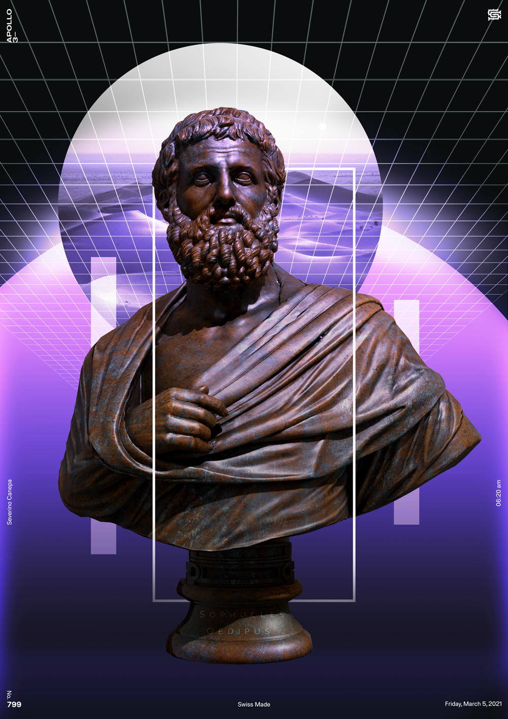 Vaporwave creation made with the 3D render of Sophocles and Photoshop effects