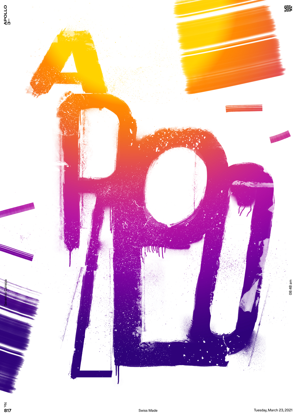 Graphic and typographic creation made with letters and dirty brushes with a colorful gradient