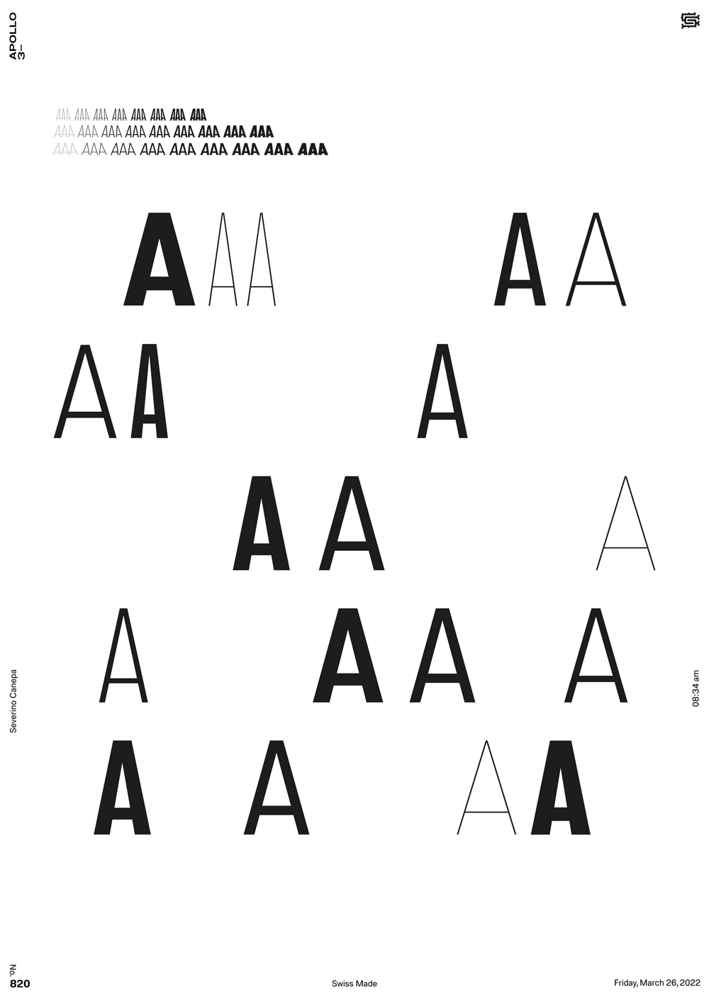 Digital artwork realized with variations of the letter A