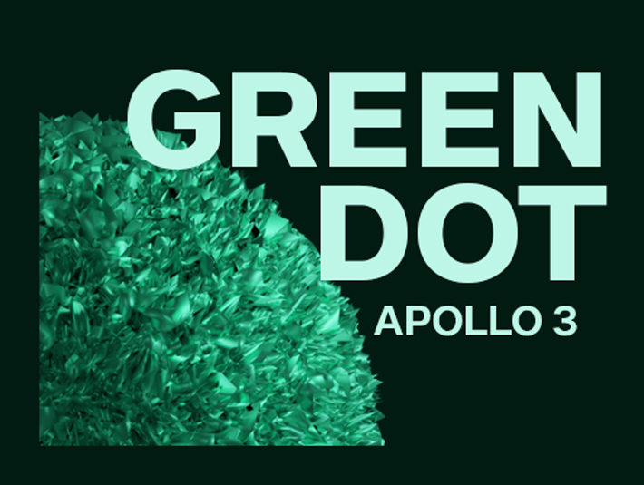 Visual presentation of a green poster made with 3D elements and typefaces