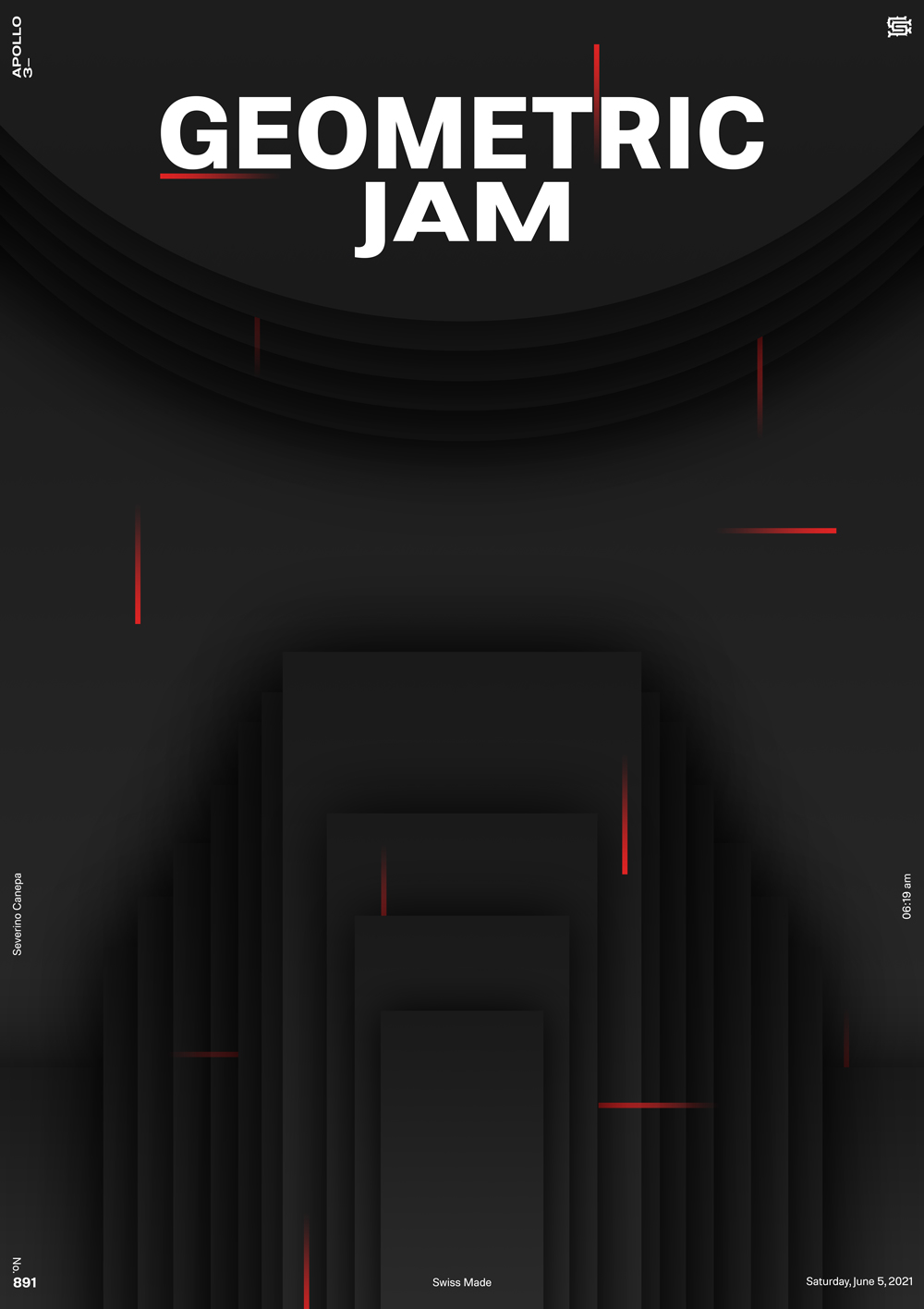 The first poster of the mini-series Geometric Jam in dark with red colors