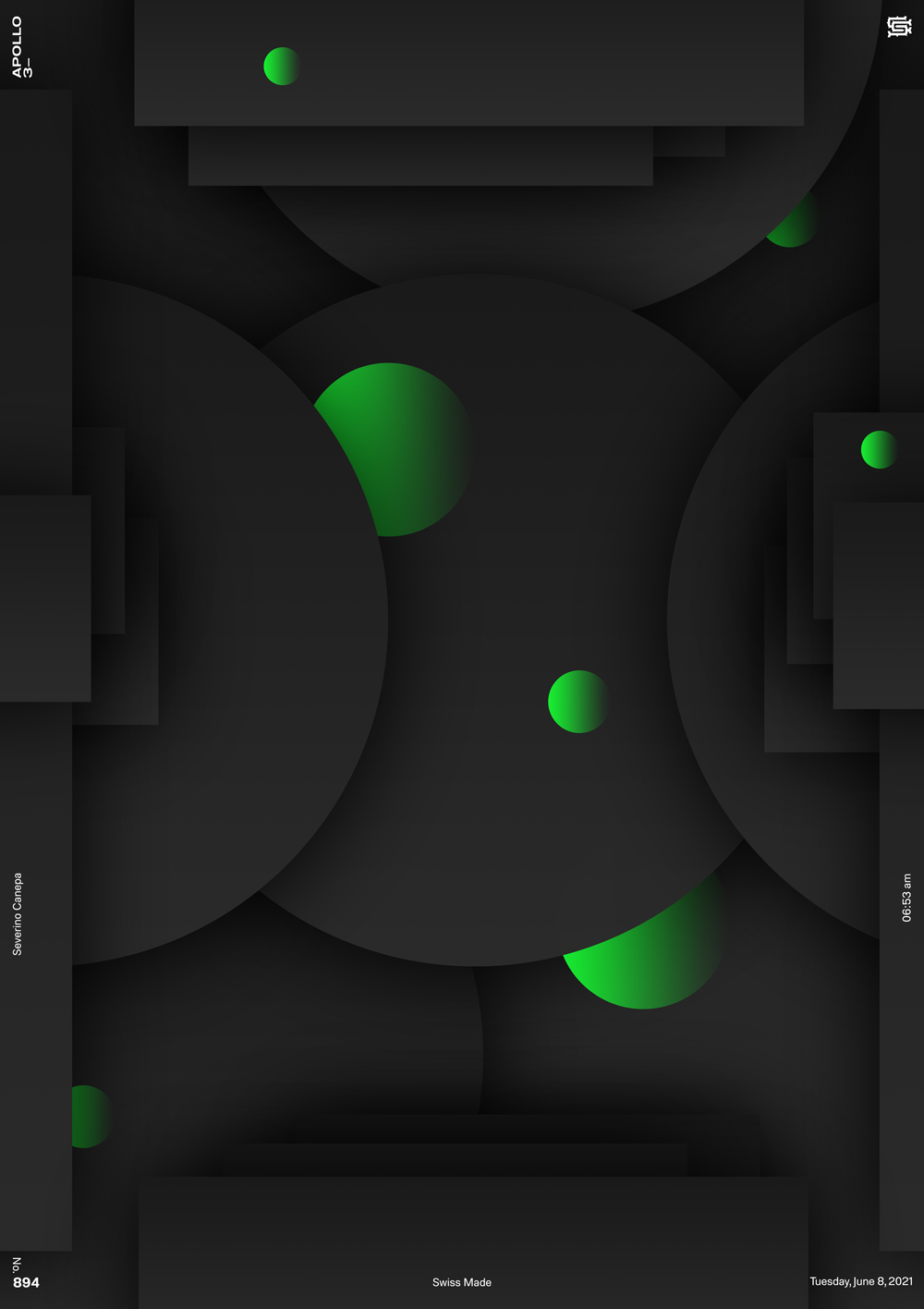 I used small geometric shapes in green and bigger filled with dark gradient to compose the Design number 894