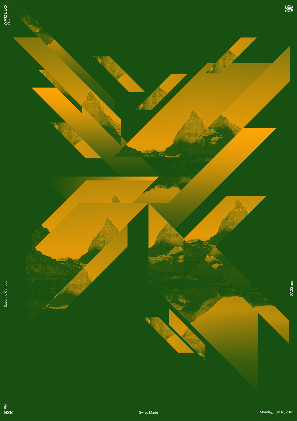 Visual creation made with diagonal shapes with an orange and green gradient map
