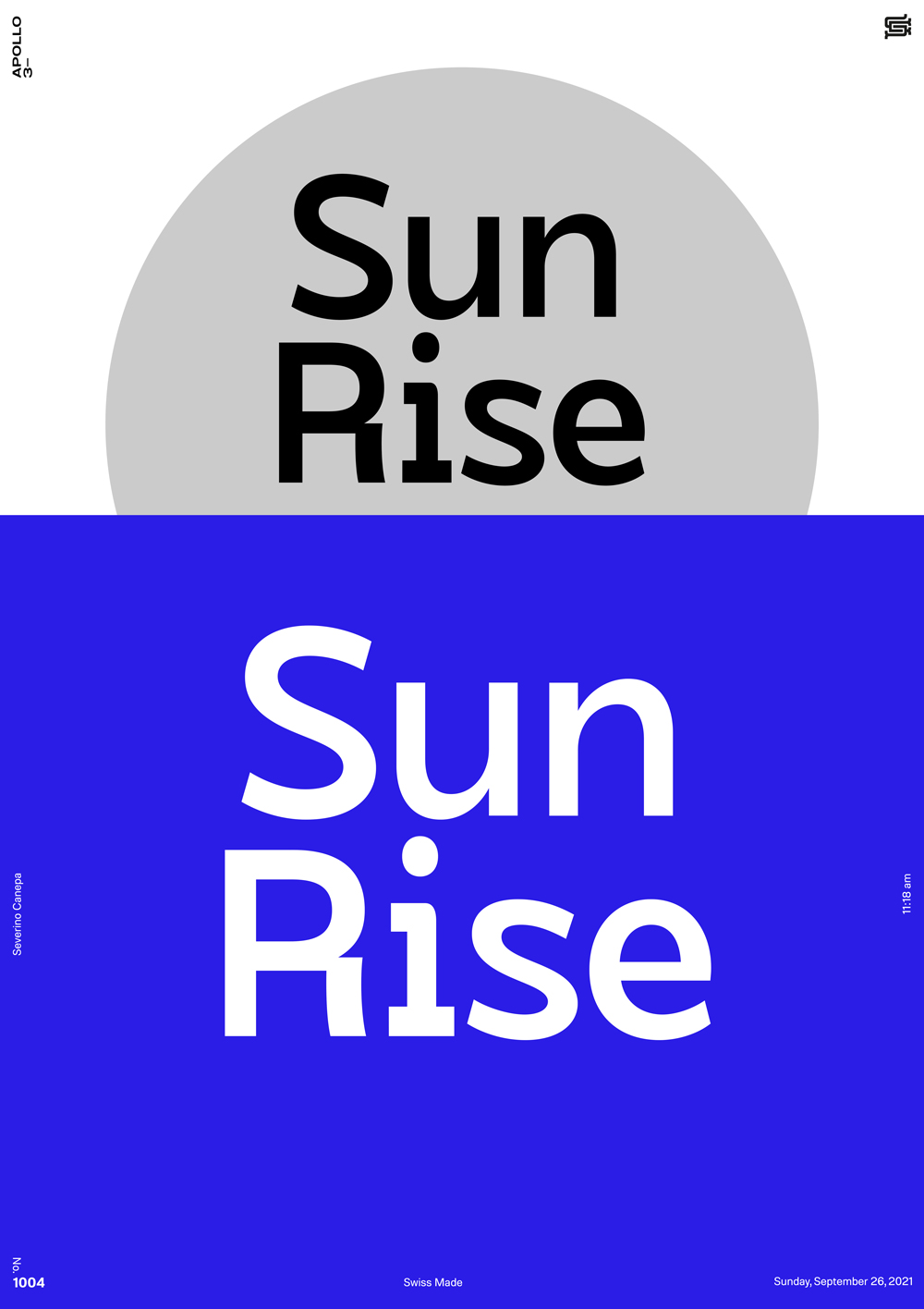 Minimalist and typographic composition representing a sun and a sea