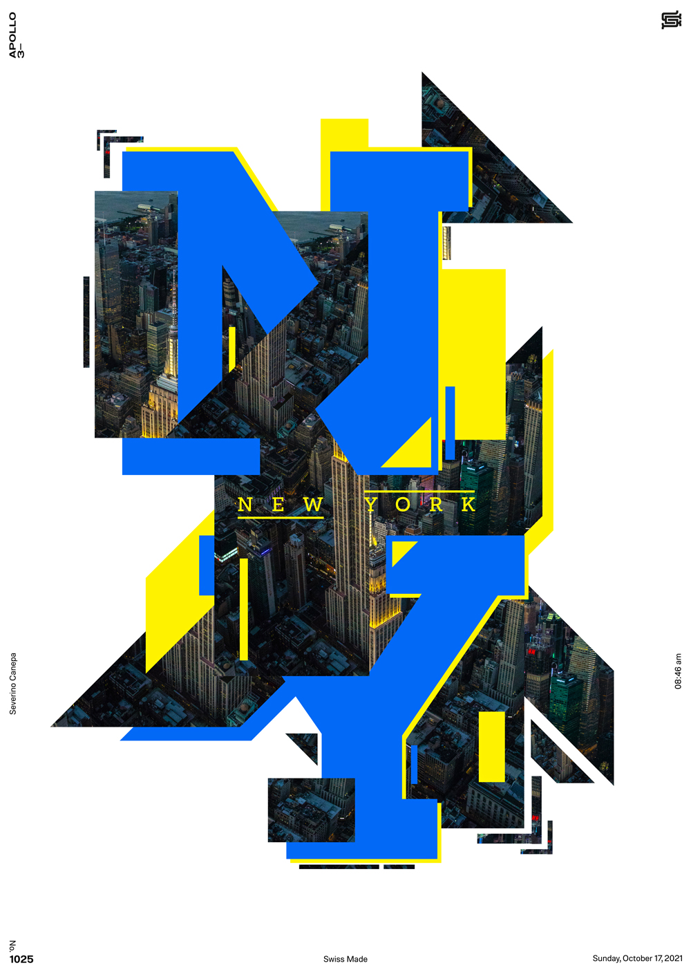Digital creation I made with the picture of New York building, shapes, and typography