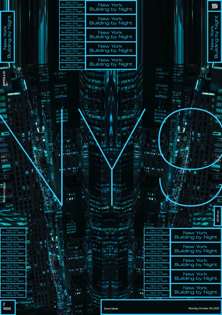 Digital art made with typography and a picture of New York and its building