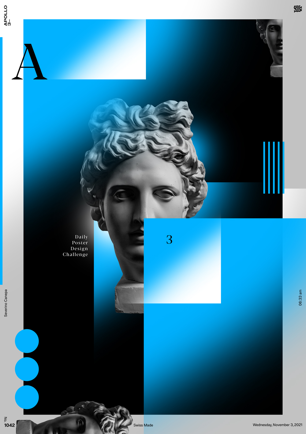 Graphic creation I made in Photoshop with forms and Apollo's Statue