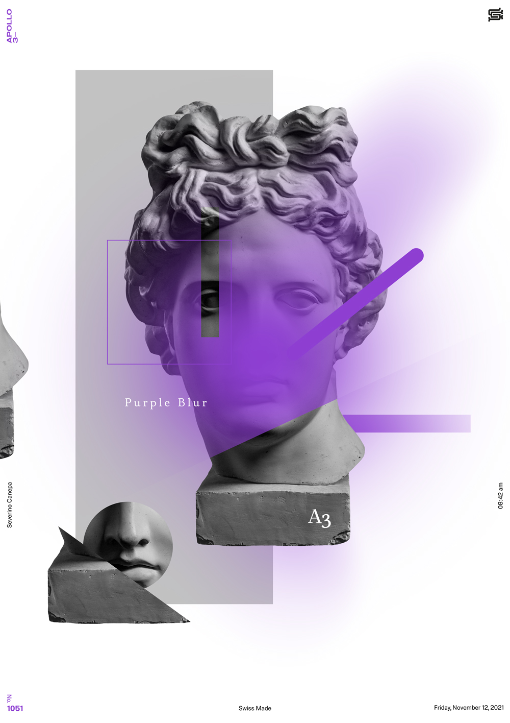 Digital artwork I created with gradient, Apollo's Statue, and typography