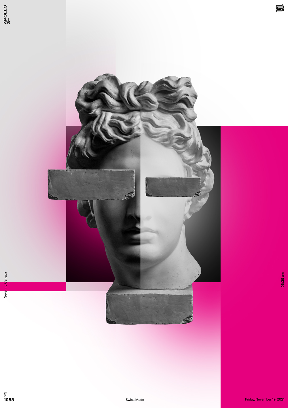 Digital design I created with blur gradient, Apollo's Statue, and typography