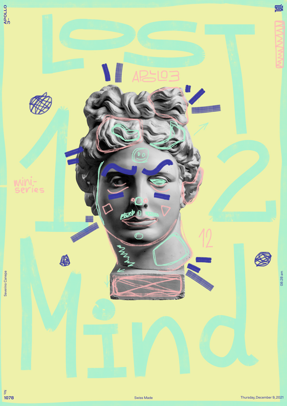 Hand-drawn digital creation I realized with brushes and Apollo's statue