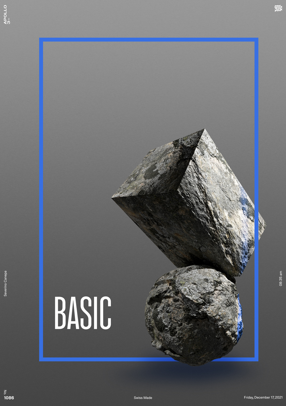 Minimalist digital creation with a minimalistic 3D composition of a rock