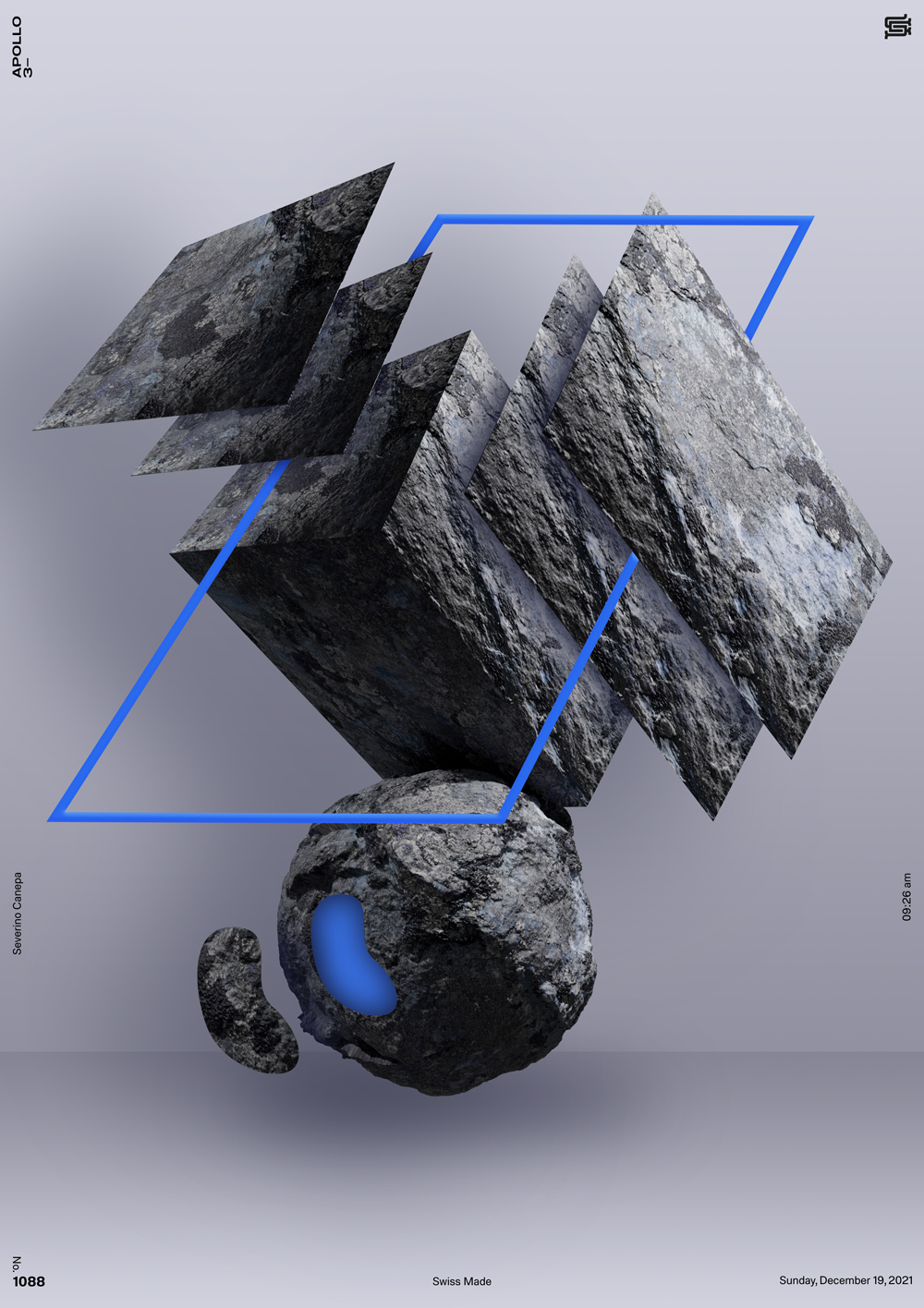 Intriguing and minimalist digital creation realized with 3D rocks