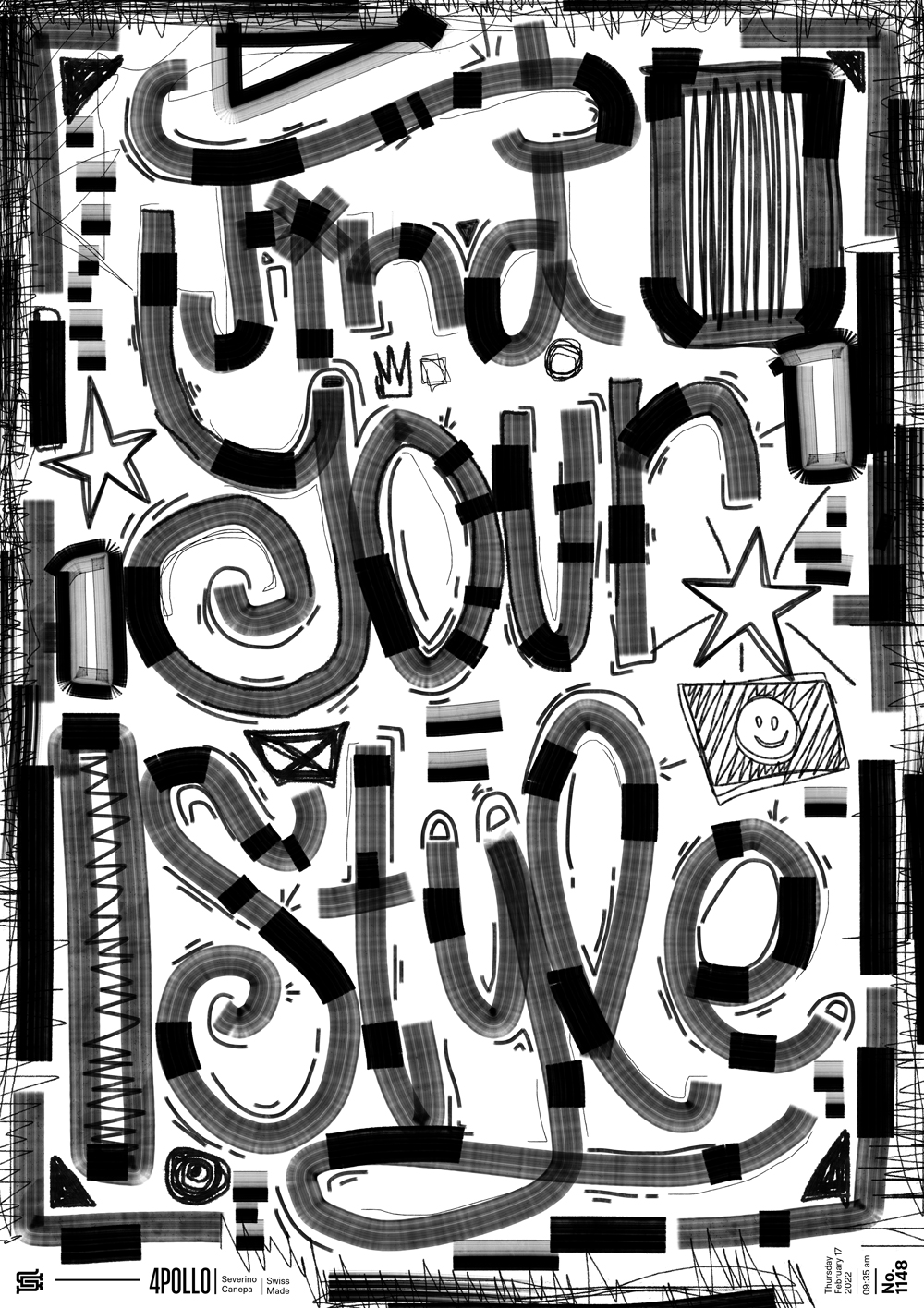 Visual art made with hand lettering realized with brushes