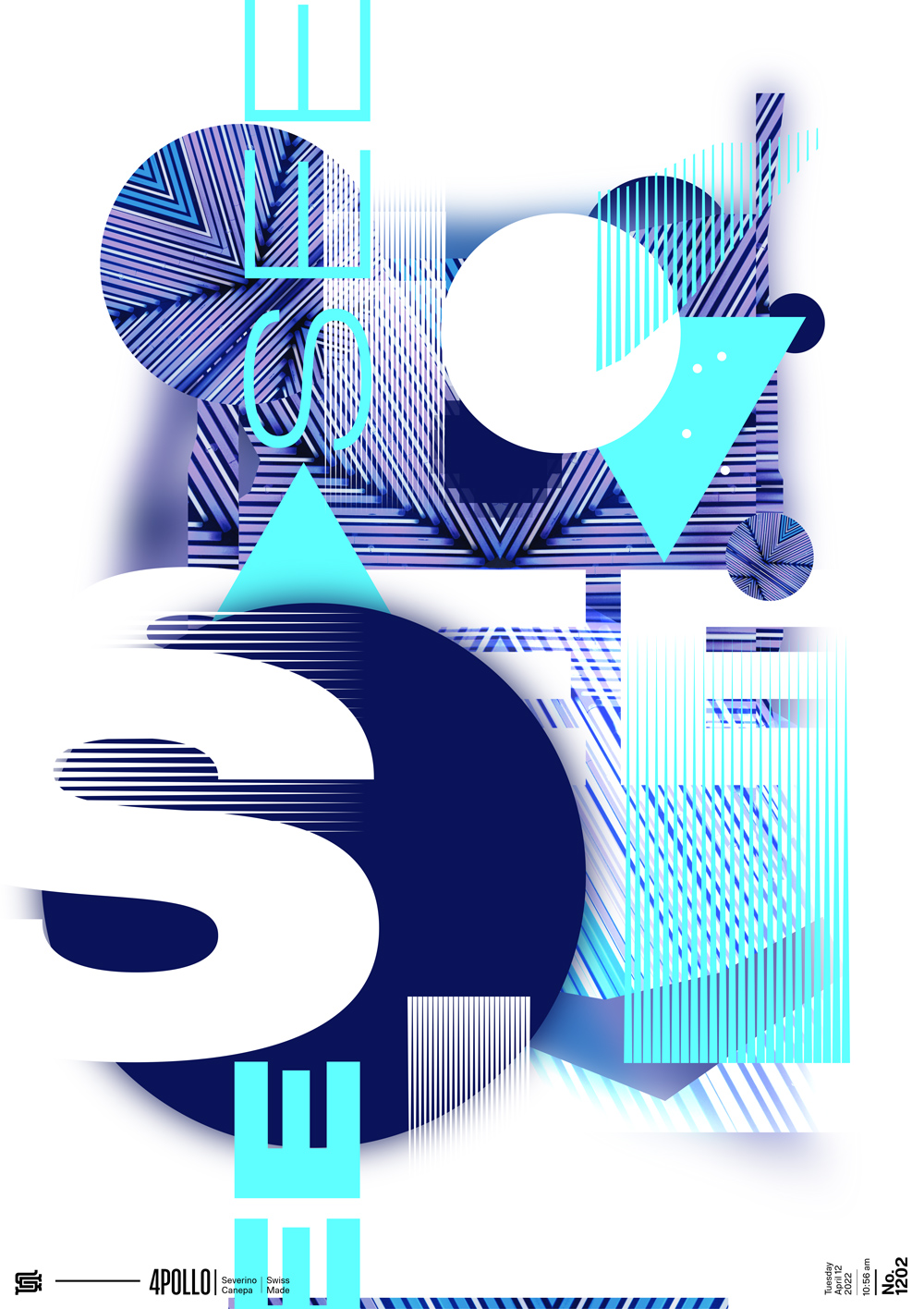 Original blue design made with typography, images, and geometric shapes