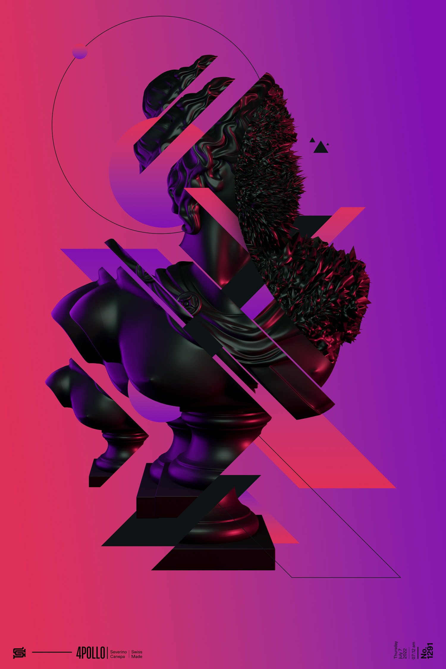 Sensitive visual art made with a 3D statue of Apollo